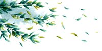 Watercolor green leaves and branches with falling foliage on white background, creating fresh botanical composition for nature-inspired designs.