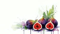 Fresh figs with leaves in watercolor style on white background. Healthy organic fruit illustration for culinary and wellness designs.