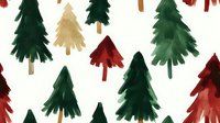Watercolor pine trees in green, red and gold scattered on white background create festive winter holiday seamless pattern for wrapping paper and textile design.