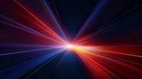 Dramatic red and blue light rays converging to bright center point against dark background creates dynamic perspective and sense of speed and motion.