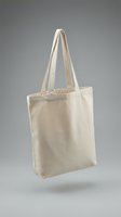 Natural cotton canvas tote bag with long handles isolated on gray background for eco-friendly shopping and promotional branding mockup designs.