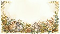 Watercolor border frame with cute mice among wildflowers, roses, and green leaves on a light background, perfect for greeting cards.