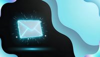 Glowing email envelope icon with sparkling effects on abstract fluid background for digital communication and marketing campaigns.