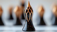 Elegant golden trophy with flame design and starry pattern stands prominently against blurred background, symbolizing achievement and excellence in competition.