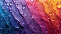 Colorful rainbow gradient background with water drops and condensation creating abstract pattern. Macro photography of liquid droplets on smooth surface.