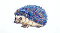 Colorful hedgehog with blue and rainbow quills isolated on white background, suitable for children's designs, nursery decor, t-shirts and clipart applications.