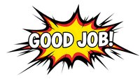 Comic book style burst with Good Job text in bold letters on yellow and red explosion background with black spikes for motivation and praise designs.