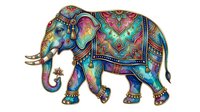 Colorful ornamental elephant with intricate mandala patterns and decorative details in vibrant jewel tones, isolated on white background for design projects.