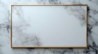 Elegant gold frame on white and gray marble background with natural veining texture. Luxurious empty border mockup for design presentations and artwork display.