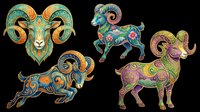 Ornamental ram and goat designs with intricate patterns, isolated on transparent background. Ready for t-shirt design, clipart, stickers, sublimation, and print-on-demand products.