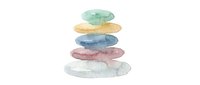 Stacked watercolor stones in soft pastel tones of green, yellow, blue, pink and white on isolated white background, suitable for wellness and meditation design projects.