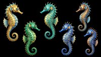 Colorful seahorse clipart set isolated on transparent background, ready for t-shirt design, stickers, print on demand, sublimation, and digital crafts.
