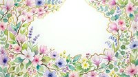 Watercolor floral frame with pink, purple, and green spring flowers on white background, isolated for cards, invitations, and design use.