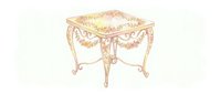 Ornate side table with curved legs and decorative floral inlay design, isolated on white background for interior design, furniture illustration, and home decor projects.
