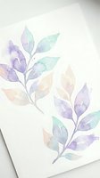Watercolor botanical leaves in soft purple, mint green and peach tones on textured paper for wedding invitations, greeting cards and feminine branding.