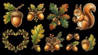 Autumn acorn and oak leaf collection isolated on transparent background. Ready for t-shirt design, clipart, stickers, sublimation, print-on-demand products and digital crafts.