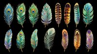 Colorful watercolor feather collection isolated on transparent background, ready for t-shirt design, stickers, clipart, sublimation, and print on demand projects.
