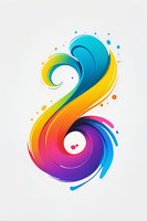 Vibrant rainbow-colored abstract swirl design with fluid gradient motion effect and scattered dots on white background, isolated for creative projects.