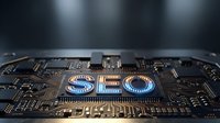 Circuit board with glowing SEO letters representing search engine optimization technology and digital marketing concepts for web development projects.