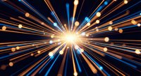 Dynamic light burst with radial golden and blue streaks creating explosive energy effect on dark background for motion graphics and digital art projects.