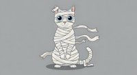 Mummy cat wearing sunglasses isolated on gray background, perfect for Halloween designs, t-shirts, and festive clipart projects.