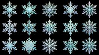Set of 15 holographic iridescent snowflakes isolated on transparent background, ready for stickers, T-shirt design, sublimation, and print on demand crafts.