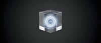 Glowing spiral energy orb inside transparent cube on dark background, isolated for design use on merchandise and digital projects.