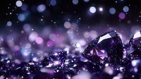 Purple and blue crystal formations with sparkling bokeh lights against dark background create magical atmosphere for luxury and jewelry designs.