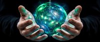 Hands protecting glowing green Earth planet with digital network connections for environmental conservation and sustainability concepts.