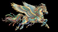 Ornate flying horse with colorful wings and decorative patterns, isolated on transparent background, ready for t-shirt design, stickers, clipart, and print on demand.