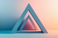 Minimalist geometric composition featuring nested triangular shapes in turquoise and coral gradient background creating depth and perspective illusion.