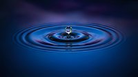 Water drop creating ripples on blue surface with purple reflections and concentric circles spreading outward in liquid motion.