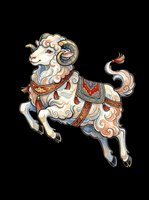 Decorative leaping ram with ornate traditional Asian patterns, isolated on transparent background, ready for t-shirt design, stickers, clipart, and print on demand use.