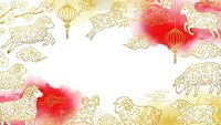 Traditional Chinese New Year background with golden zodiac animals, red lanterns and decorative clouds for festive celebration design.