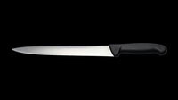 Slicing knife with black handle isolated on transparent background, ready for kitchen design, clipart, and print-on-demand products.