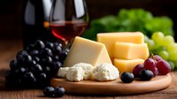 Gourmet cheese platter with wine grapes and crackers on wooden board for elegant entertaining and fine dining experiences.