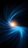 Glowing light burst with radiating blue energy streams against black background creates dynamic motion effect for technology and science concepts.