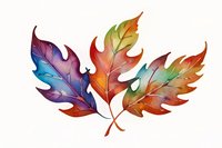 Vibrant watercolor oak leaves in autumn colors featuring purple, blue, orange and green hues on white background, isolated botanical illustration for seasonal designs.