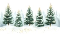 Snow-covered evergreen trees in winter landscape with misty forest background for holiday seasonal designs and Christmas decorations.