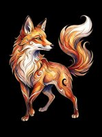 Watercolor fox with flowing swirling tail, isolated on transparent background, ready for t-shirt design, stickers, clipart, print on demand, and sublimation projects.