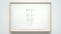 Minimalist line drawing of tall cylindrical wireframe structure on white background, architectural sketch suitable for interior design, gallery art, and contemporary decor projects.