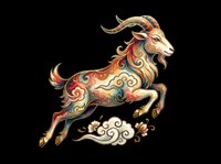 Ornate decorative goat with intricate swirling patterns in gold, red, and green tones, isolated on transparent background. Ready for t-shirt design, clipart, stickers, and print-on-demand products.