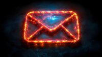 Glowing red neon mail envelope icon with electric effect on dark background, digital communication concept for web and mobile interface design.