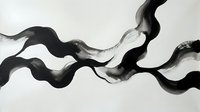 Flowing black and gray ribbons of smoke or ink swirl across white background, creating abstract wave patterns. Use for artistic, design, and creative projects.