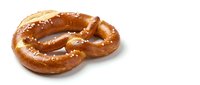 Freshly baked pretzel with coarse salt crystals on white background, isolated ready for food packaging, menu design, bakery marketing and culinary publications.