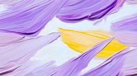 Abstract artistic background with dynamic brushstrokes in purple and yellow colors creating flowing movement and texture on white surface, modern art style.