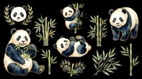 Watercolor panda bears with bamboo clipart set, isolated on transparent background. Great for nursery prints, stickers, t-shirt design, and print on demand projects.