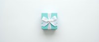 Turquoise gift box with white ribbon bow on clean white background for holiday celebrations and special occasions.