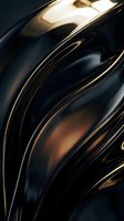 Abstract flowing liquid metal waves with golden highlights creating dynamic curves and reflective surfaces for modern design backgrounds.