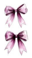 Watercolor purple bows with delicate brush strokes on white isolated background, ready for design projects and decorative elements.